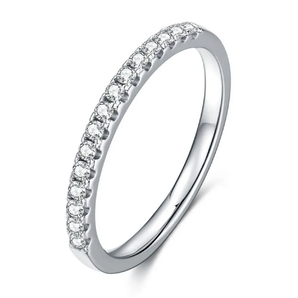 Certified 1.5mm Moissanite Diamond Pave Half Eternity Ring NEW - Picture 10 of 14